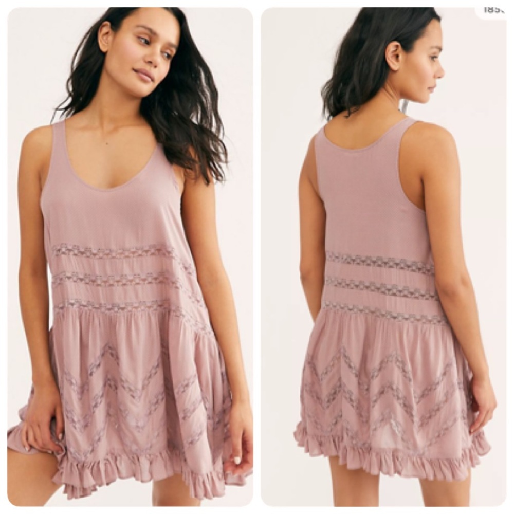 Free People Voile and Lace Trapeze Slip in Misty Pink Size XS